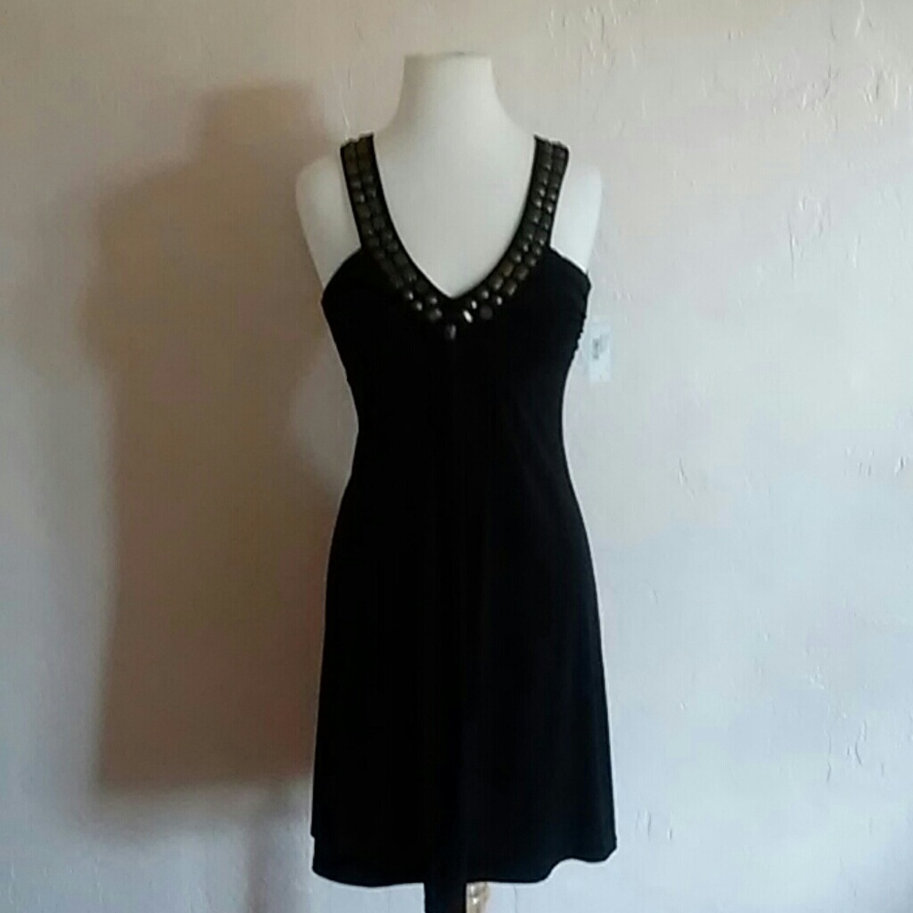 NWT Bisou bisou LBD w/ pewter beaded neckline